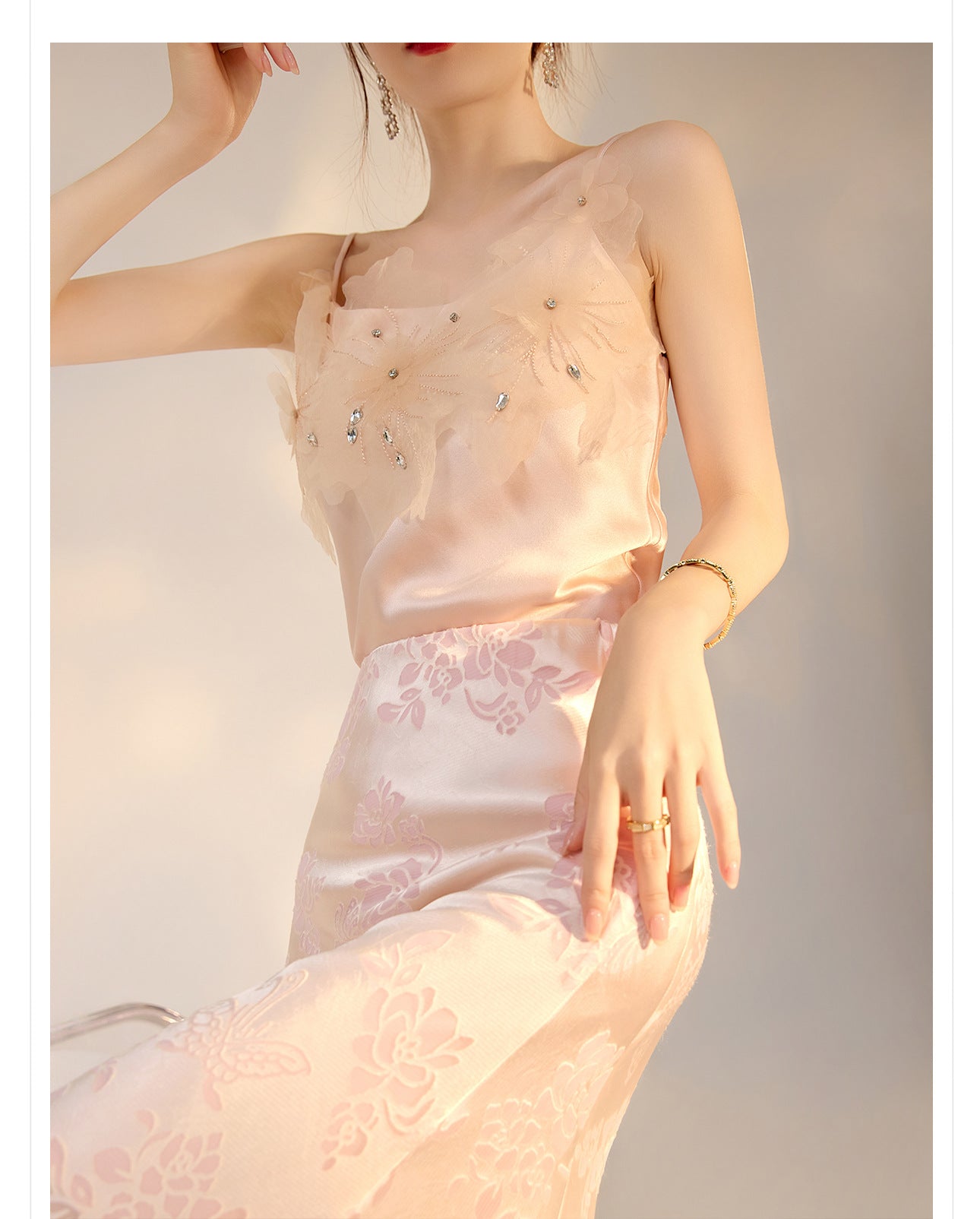 New Chinese Style Beaded Floral Acetate Top | Elegant Short Camisole