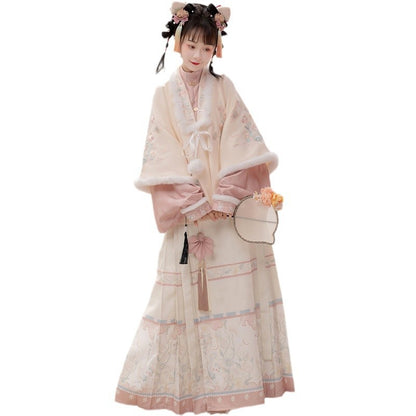 Trees of Sea Women Ming Hanfu Set: Embroidered Stand Collar Jacket & Horse Face Skirt New Year