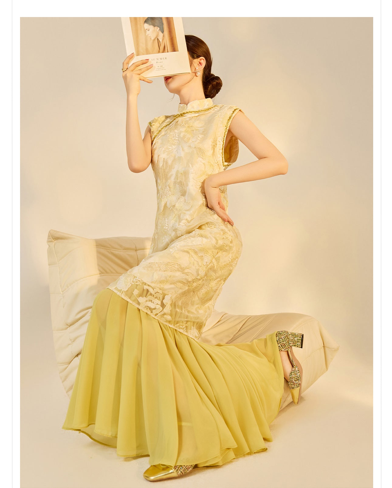 New Chinese Style Printed Cheongsam | Autumn Elegant Beaded Dress