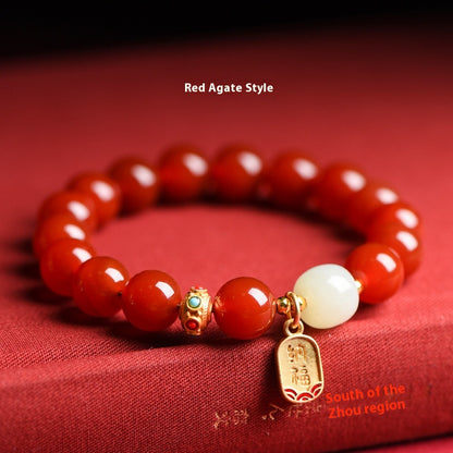Natural Red Agate & Obsidian Bracelet — Lucky Protection Charm for Zodiac Year
