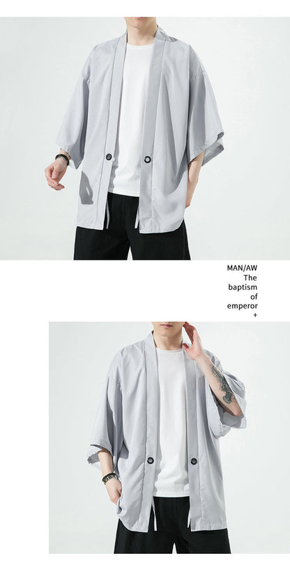 Summer Chinese Style Mens Hanfu Cardigan Taoist Robe Sun Protection
