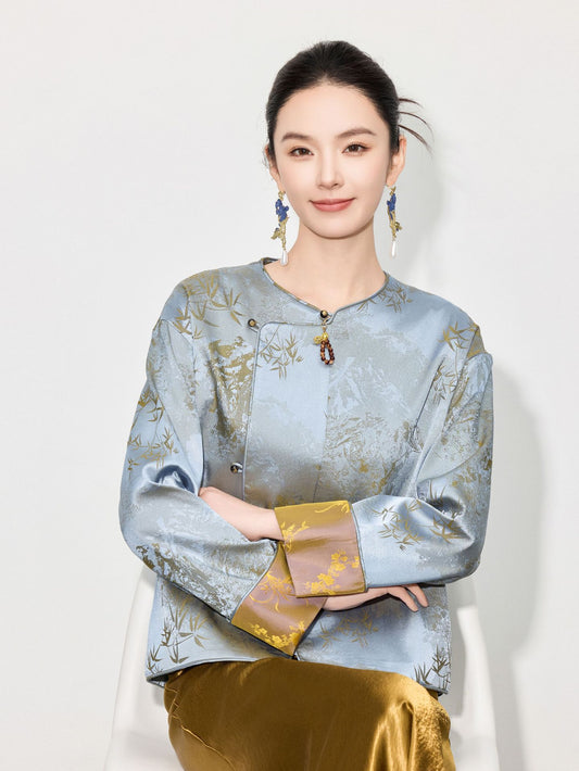 High-End Elegant Jacquard Long Sleeve Top