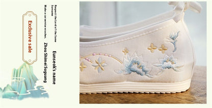 Hanfu Compatible Shoes — Inner Lift Embroidered High Heels for Women
