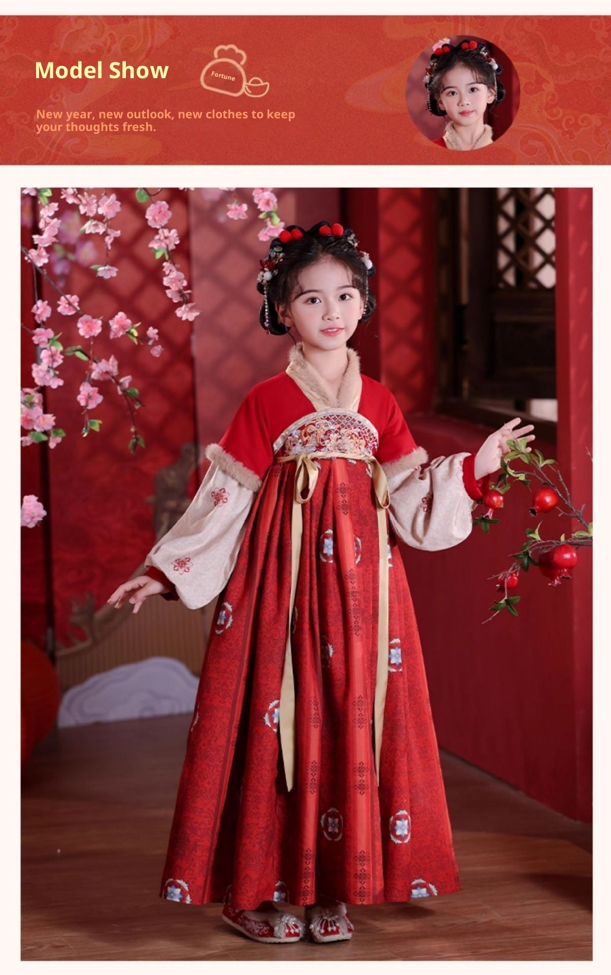Children’s Winter Hanfu Dress | Elegant Thickened Tang Suit Cheongsam for New Year