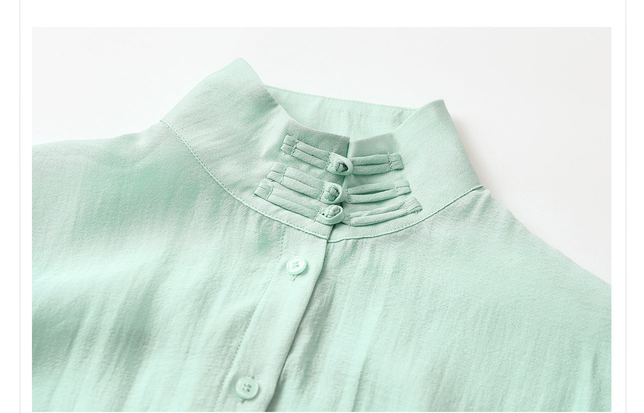 Autumn Button-Up Stand Collar National Style Top & Skirt Set