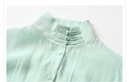 Autumn Button-Up Stand Collar National Style Top & Skirt Set