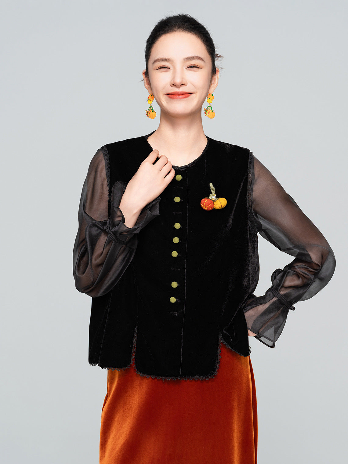 High-End 3D Pumpkin Velvet Vest for Women