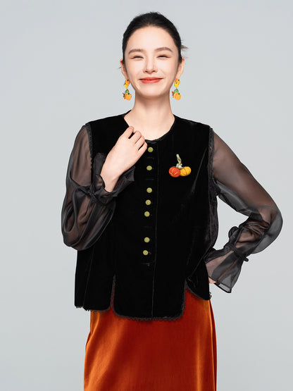 High-End 3D Pumpkin Velvet Vest for Women