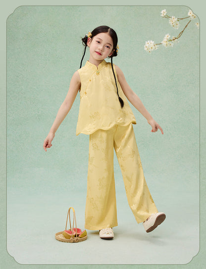 National Style Hanfu-Inspired Summer Set — Top & Pants for Children