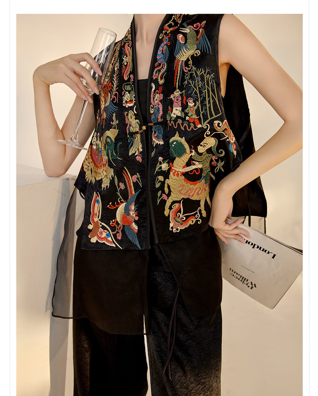 2026 New Chinese Style Silk Embroidered Mesh Patchwork Vintage Vest