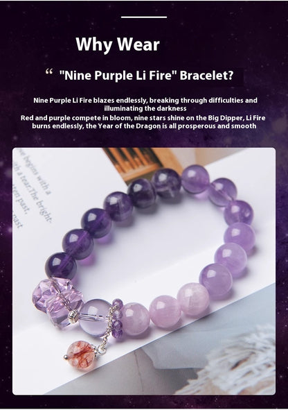 Natural Amethyst Nine-Purple Fire Bracelet — Lucky Exam Charm for Women