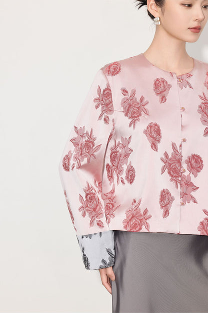 2026 Spring Summer Satin Jacquard Elegant Jacket for Women