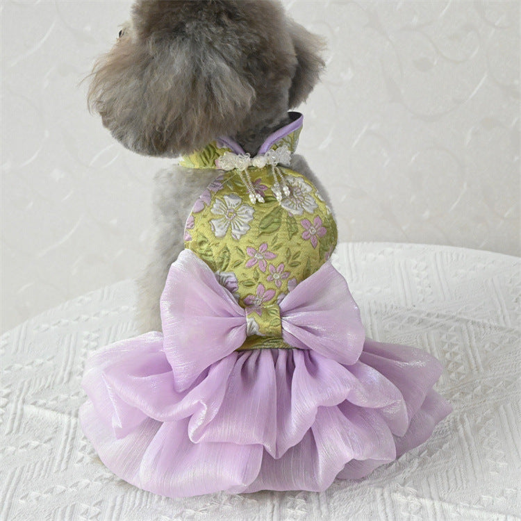 Chinese Style Pet Cheongsam Princess Style Tang Suit Dog Cat Dress Teddy Bichon Clothes
