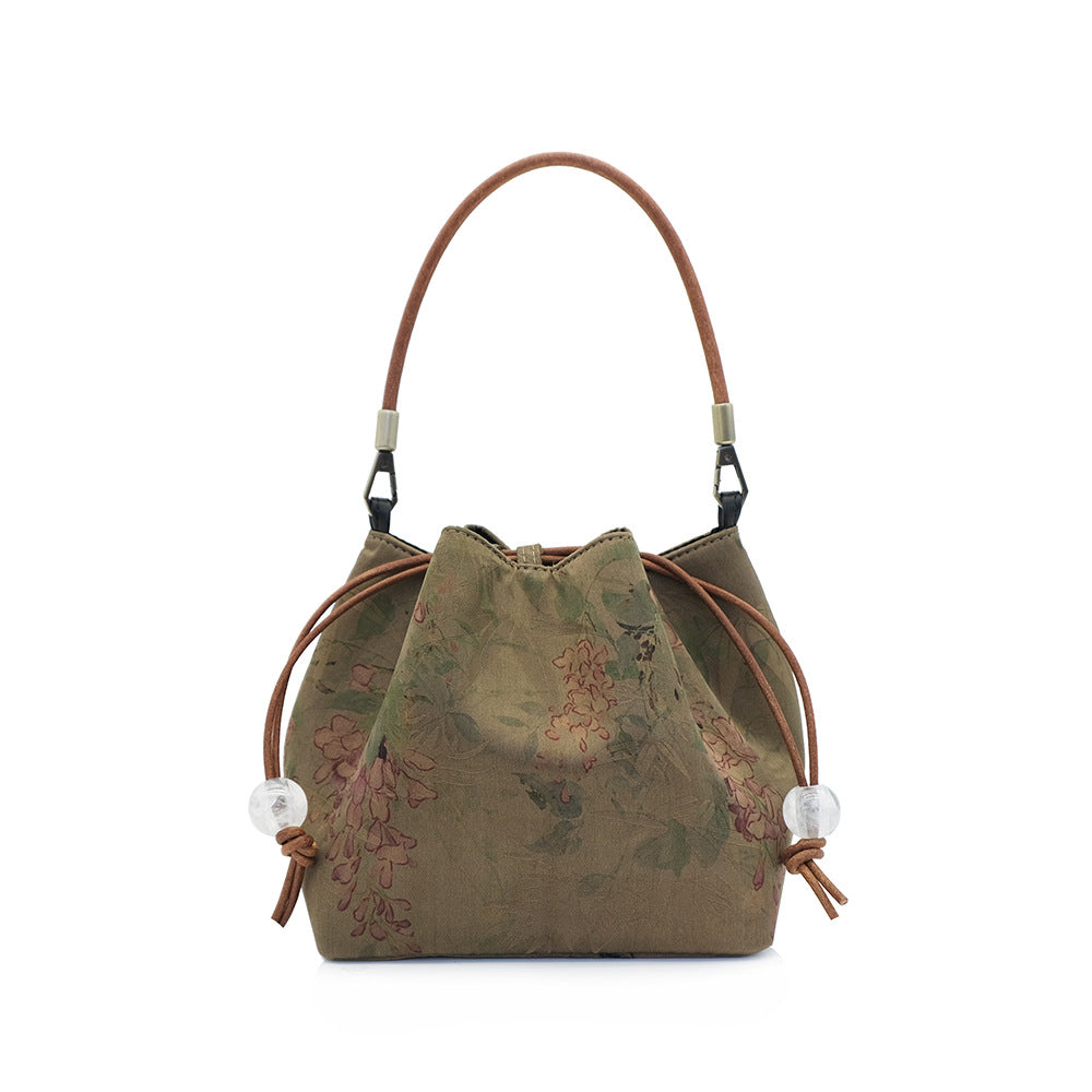 Creative Song Brocade Bucket Bag — New Chinese Style Hanfu Handbag for Women