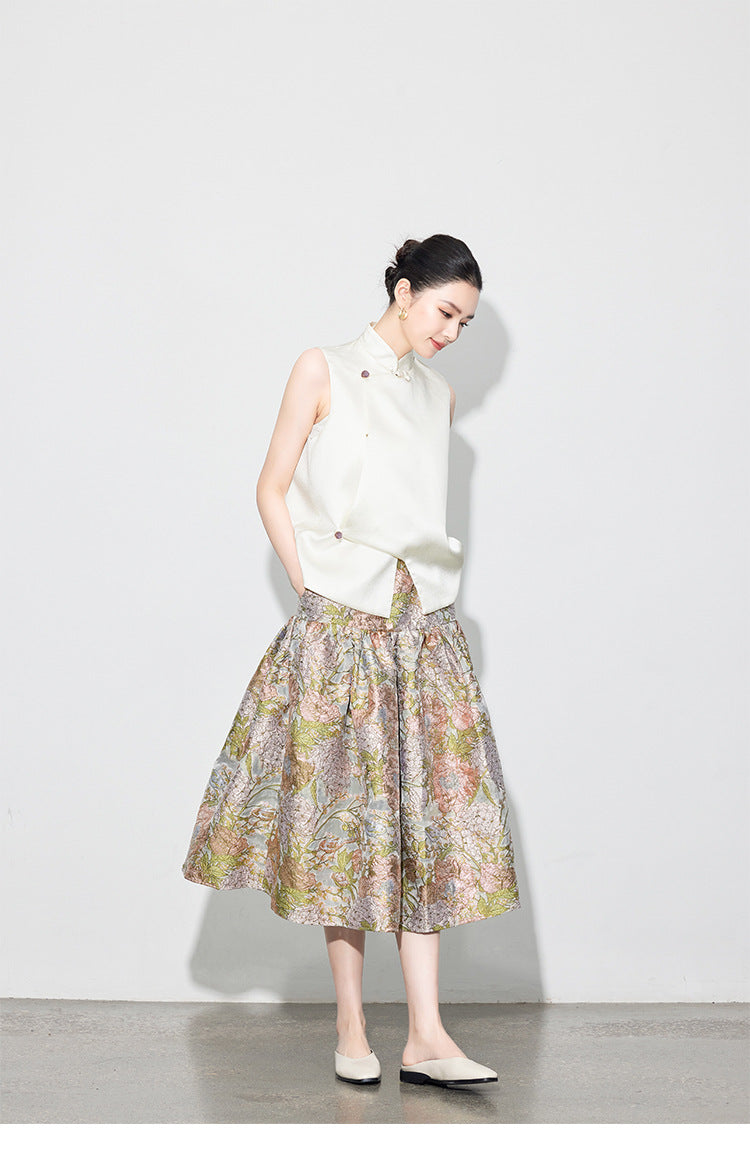Early Spring Retro Jacquard Embroidered Vest & Skirt Set