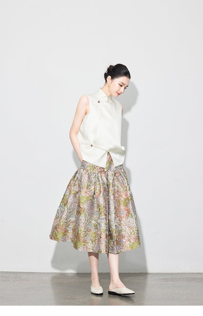 Early Spring Retro Jacquard Embroidered Vest & Skirt Set