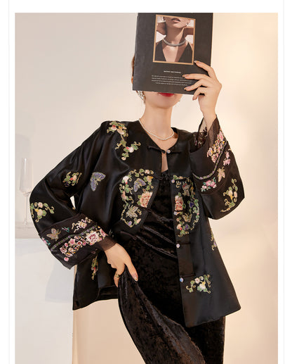 2026 Autumn New Chinese Style Printed Embroidered Acetate Coat for Women