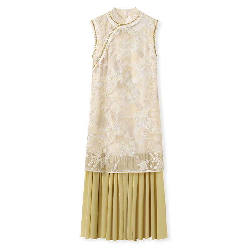 New Chinese Style Printed Cheongsam | Autumn Elegant Beaded Dress