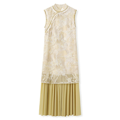 New Chinese Style Printed Cheongsam | Autumn Elegant Beaded Dress