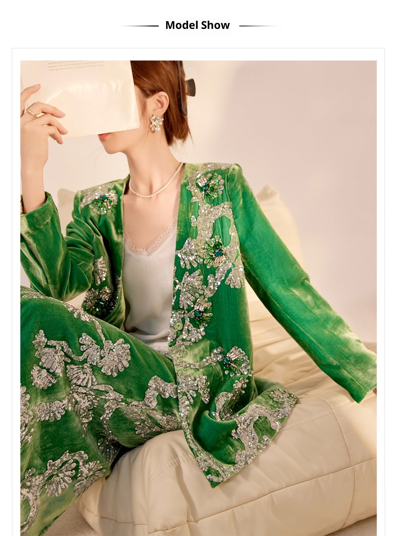 2025 Spring New Chinese Beaded Embroidered Silk Cardigan & Skirt Set