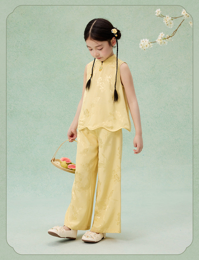National Style Hanfu-Inspired Summer Set — Top & Pants for Children