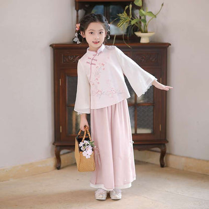 Girls’ Spring Autumn Hanfu | New Chinese Style Tang Suit Long Sleeve Set