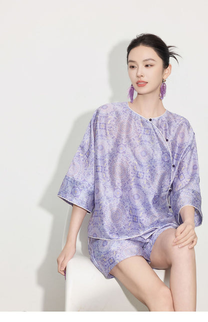 Chinese Style Asymmetrical Shirt & Shorts Set New Summer Casual Outfit