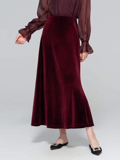 Autumn Velvet Midi Skirt for Women, Elegant Slimming Design