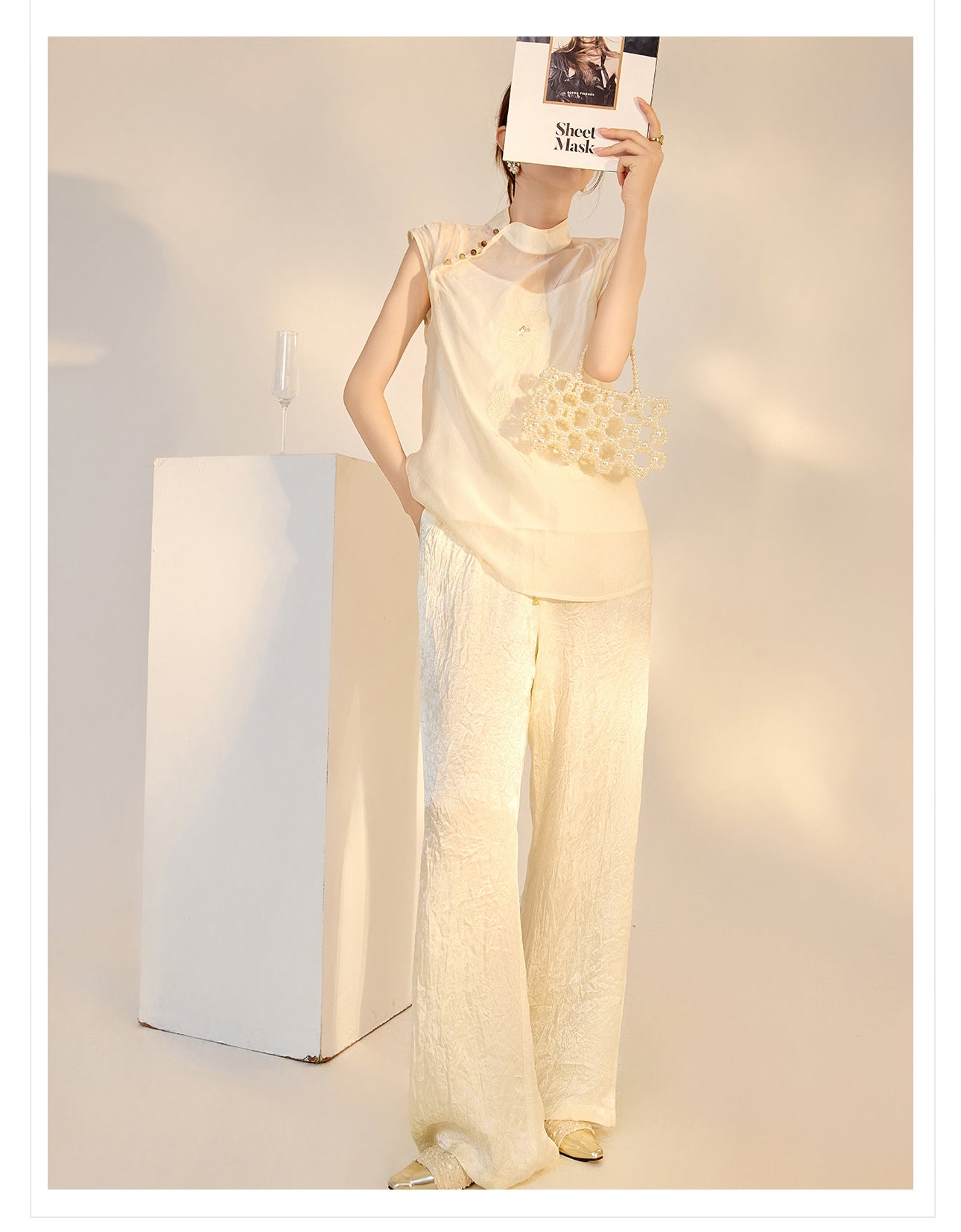 2026 New Chinese Style Elegant Acetate Wide-Leg Pants for Women