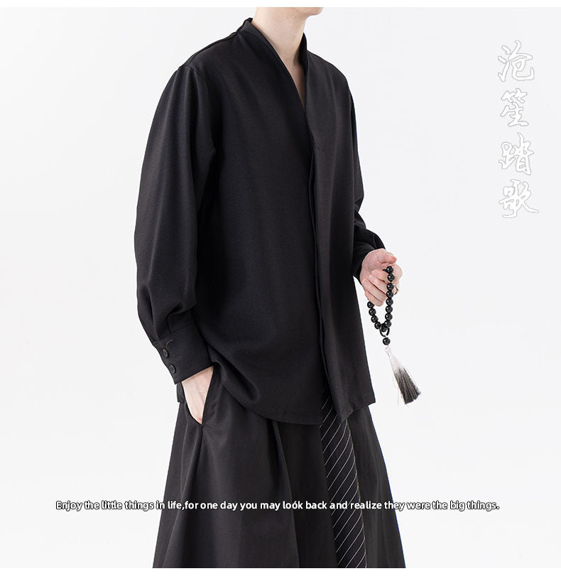 Mens Chinese Style Autumn Trendy Long Sleeve Casual Shirt Jacket