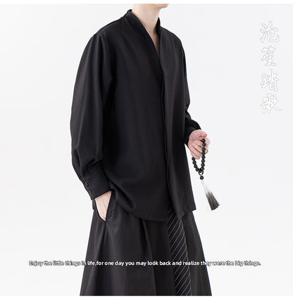 Mens Chinese Style Autumn Trendy Long Sleeve Casual Shirt Jacket