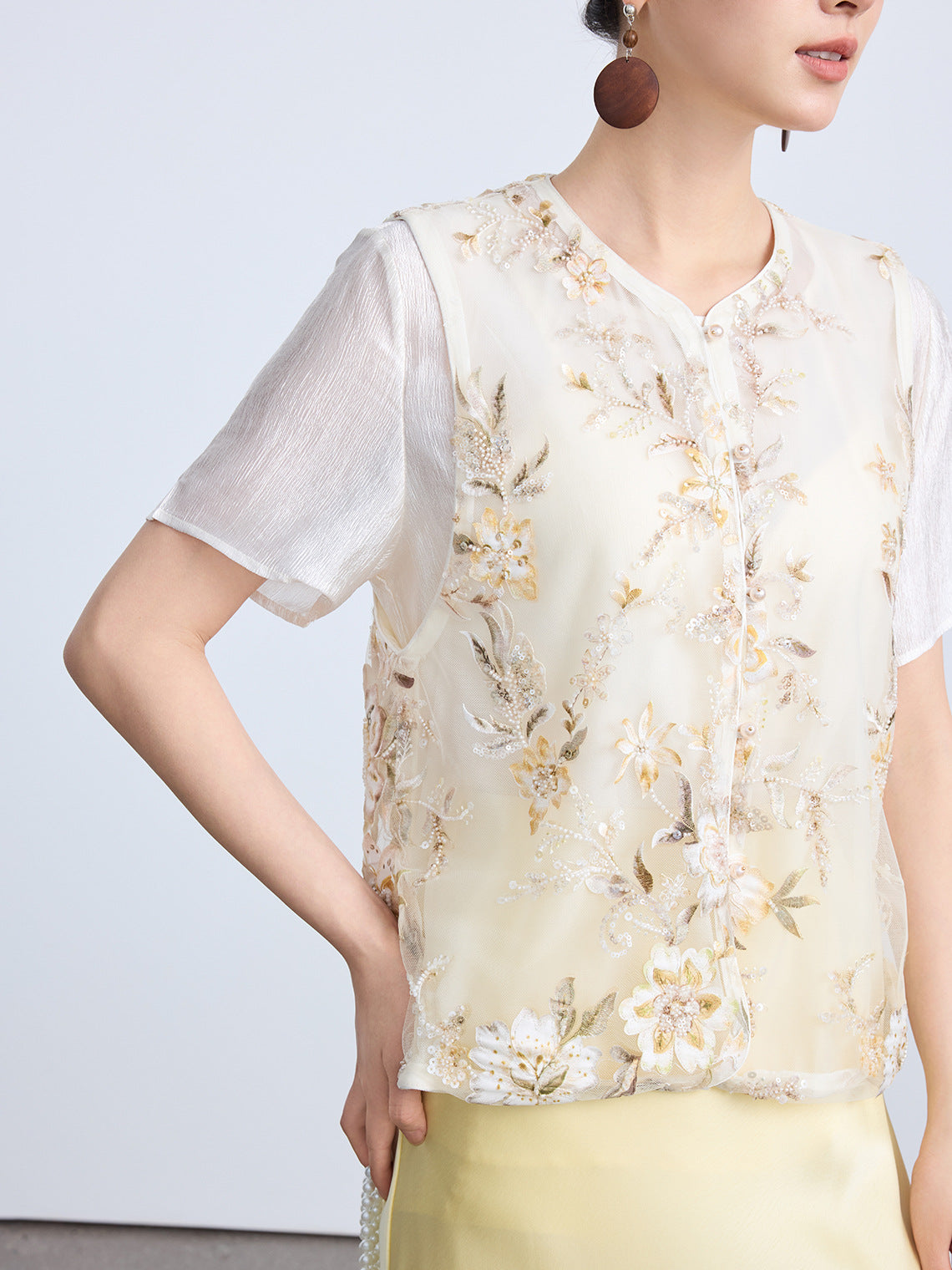 High-End Thin Organza National Style Tank Top