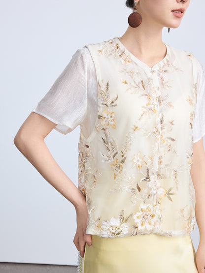 High-End Thin Organza National Style Tank Top