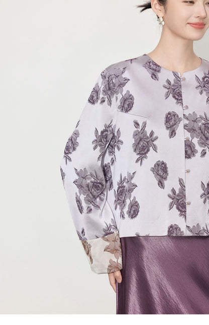 High-End Stylish Satin Jacquard Jacket for Women