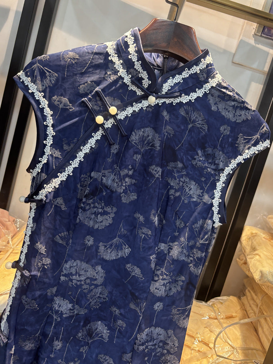 New Chinese Style Cheongsam – Blue Elegant Daily Dress
