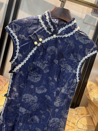 New Chinese Style Cheongsam – Blue Elegant Daily Dress