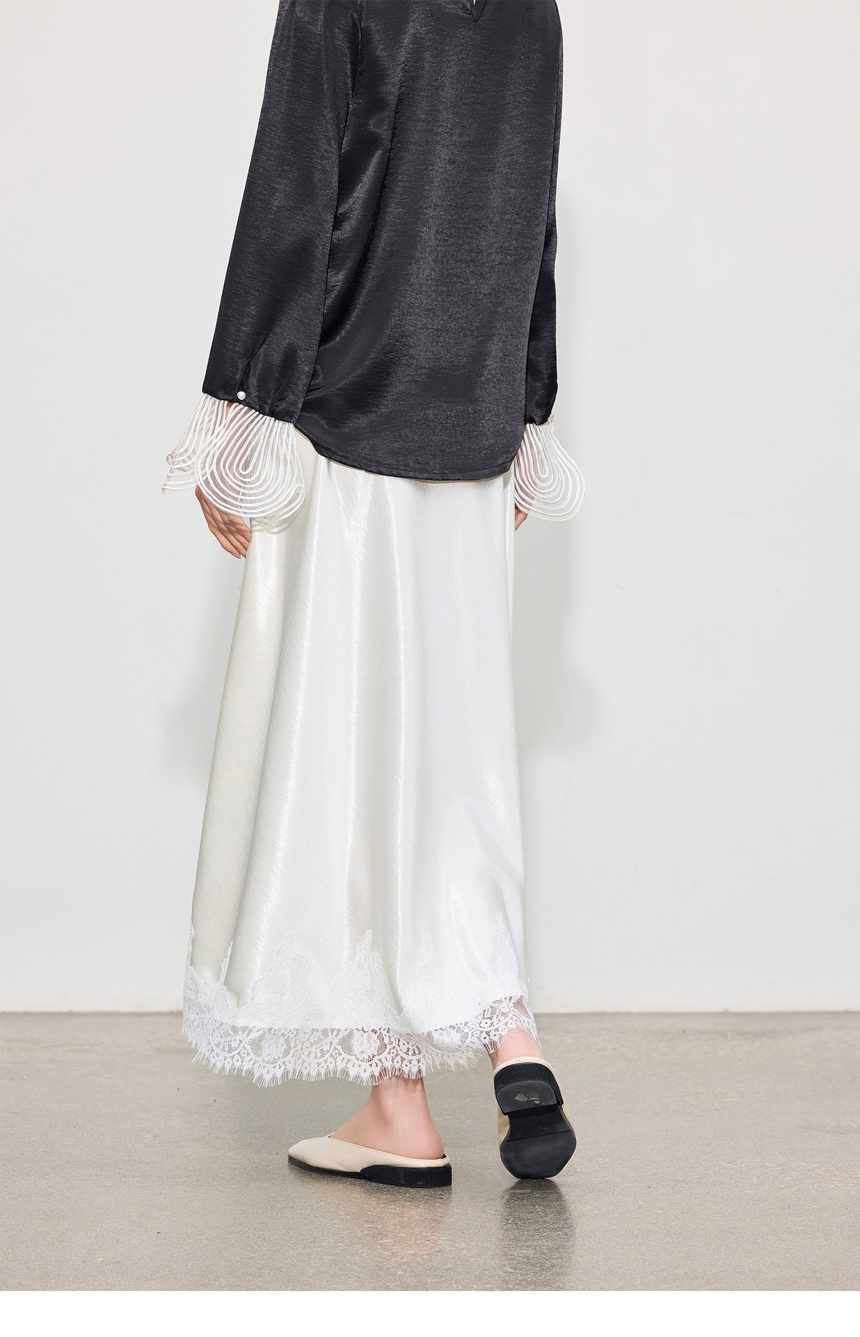 Elegant High-Waist Satin Lace Patchwork Skirt