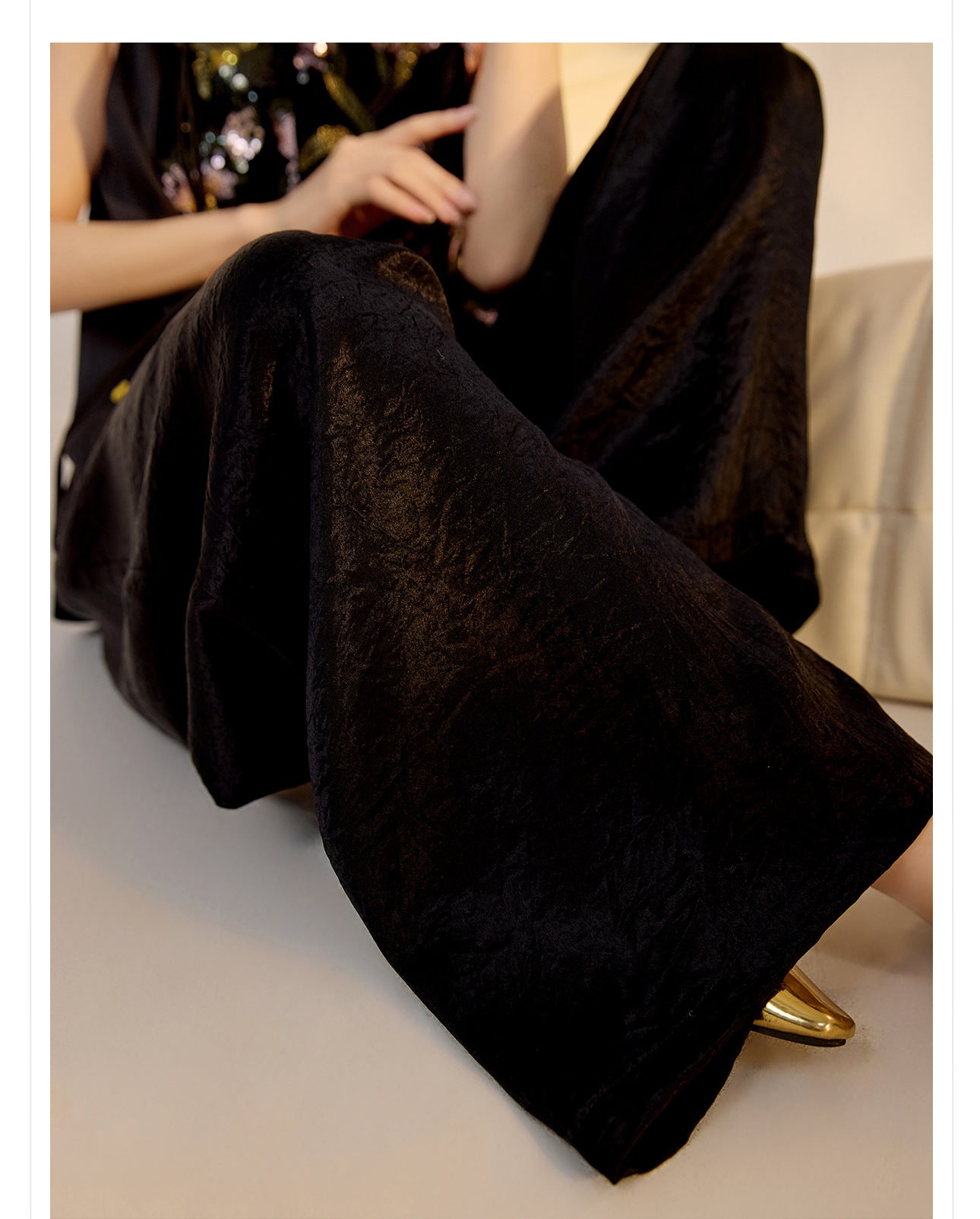 New Chinese Style High-Waist Wide-Leg Acetate Pants for Women