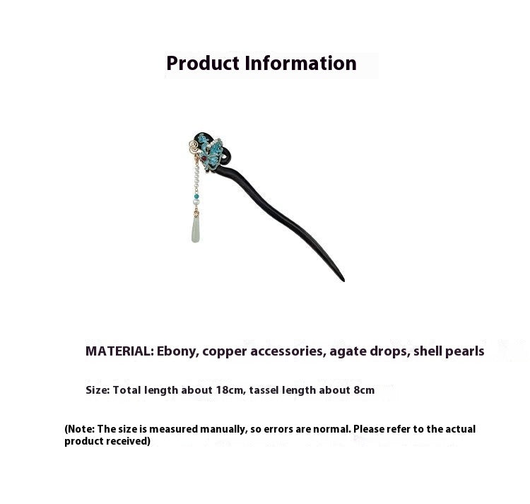 Ancient Style Imitation Jade Burnt Blue Butterfly Double Sided Hairpin