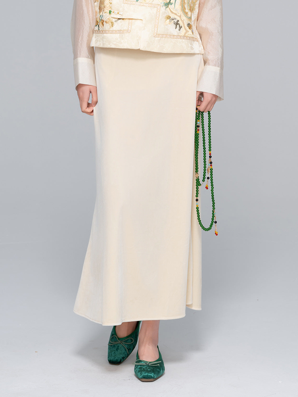 Slimming High-Waist Silk Velvet Midi Skirt for Women