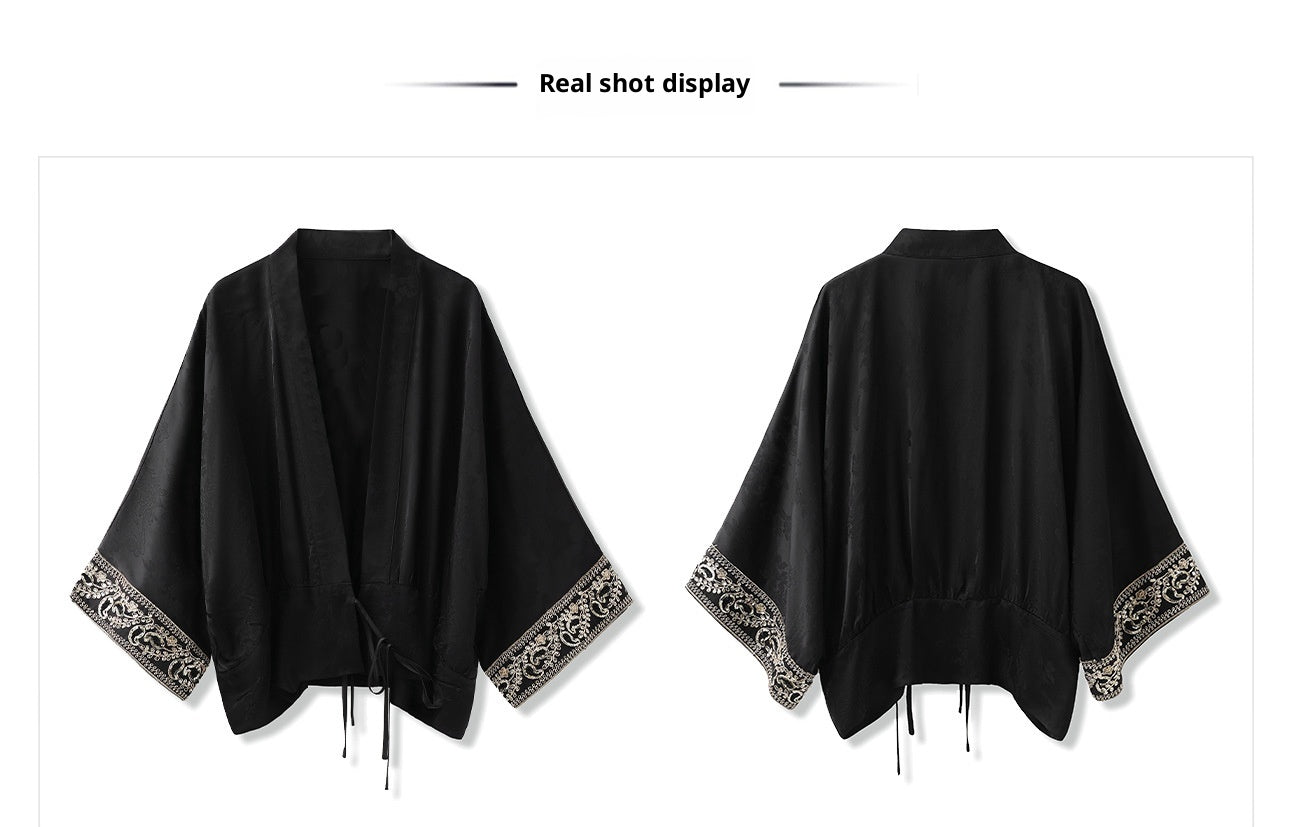 Summer New Chinese Printed Rayon Shirt & Strap Dress Set