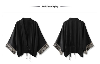 Summer New Chinese Printed Rayon Shirt & Strap Dress Set