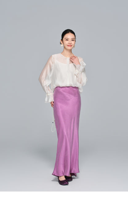 Elegant Light National Style Copper Ammonia Silk Skirt