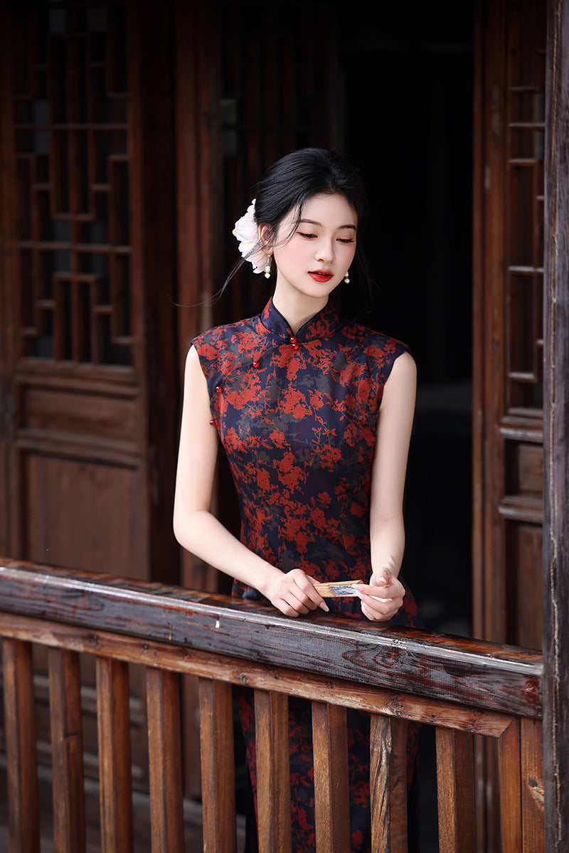 Slim Fit Retro Qipao – Elegant Long Chinese Dress