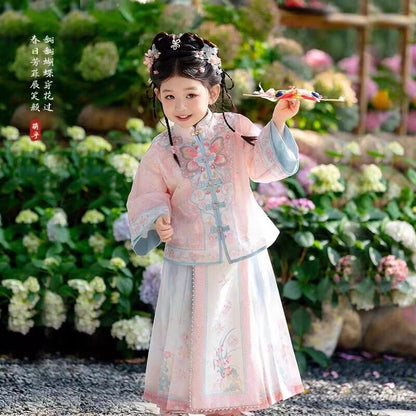 Girls’ Spring Autumn Hanfu | Ancient Style Ming Dynasty Mamian Skirt Set