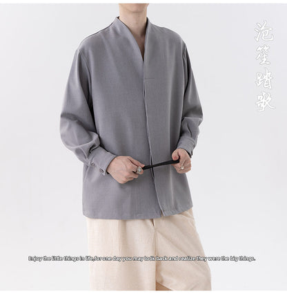 Mens Chinese Style Autumn Trendy Long Sleeve Casual Shirt Jacket