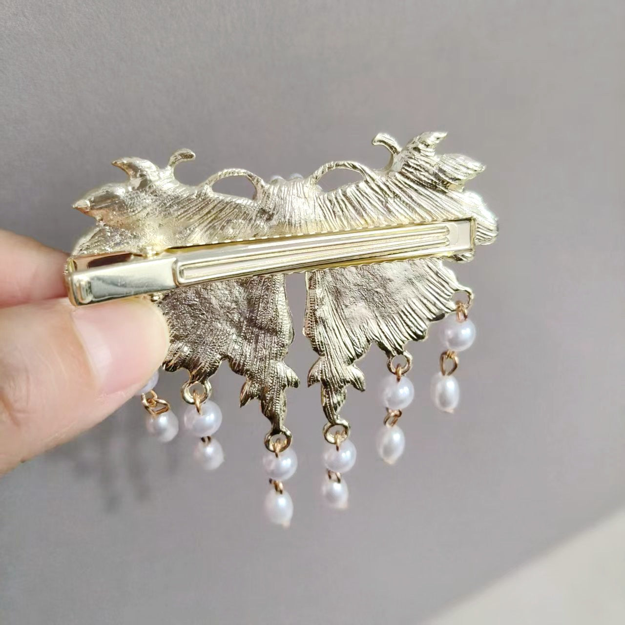 Blue Enamel Hair Clip Chinese Style Pearl Tassel Butterfly Hairpin