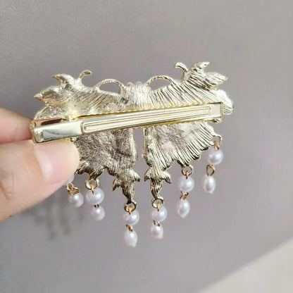 Blue Enamel Hair Clip Chinese Style Pearl Tassel Butterfly Hairpin
