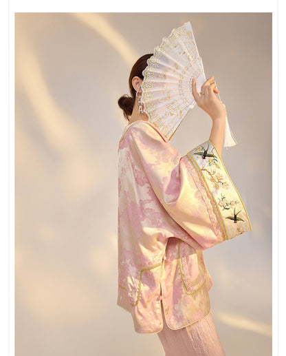 Elegant Jacquard Rayon Shirt New Chinese Style Loose Top