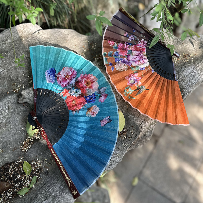 Summer Chinese Folding Fan — Ancient Style Cotton Linen Fan with Tassels